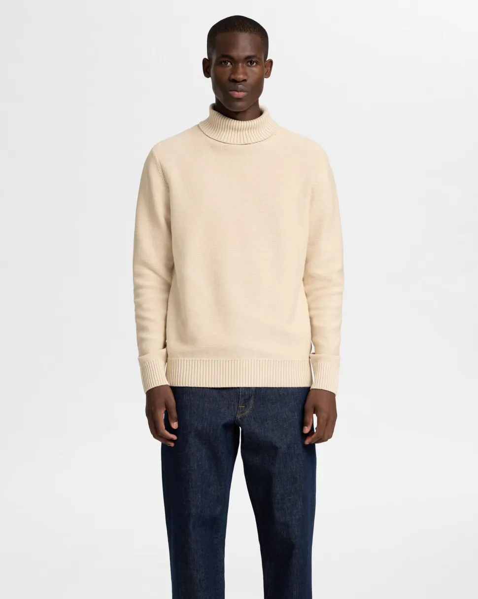 Selected Miesten Neulepusero, AXEL LS ROLL NECK NOS Luonnonvalkoinen