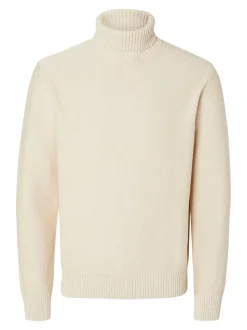 Selected Miesten Neulepusero, AXEL LS ROLL NECK NOS Luonnonvalkoinen