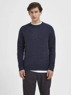Selected Miesten Neulepusero, RAI LS KNIT CREWNECK Tummansininen