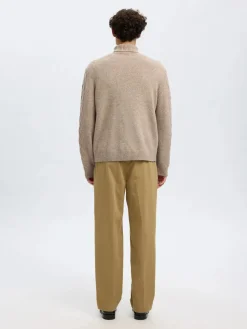 Selected miesten neulepusero, SLHNEIL LS KNIT RELAXED CABLE ROLL NECK Oatmeal Neps