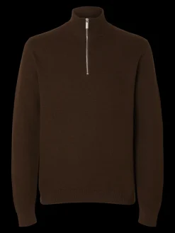 Selected miesten neulepusero SLHDANE LS KNIT STRUCTURE HALF ZIP NOOS, Demitasse