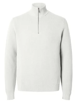 Selected Miesten Neulepusero, DANE LS KNIT STRUCTURE HALF ZIP Bright White