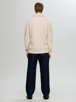 Selected Miesten Neulepusero LAND LS KNIT HALFZIP Luonnonvalkoinen