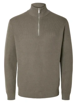Selected Miesten Neulepusero, DANE LS KNIT STRUCTURE HALF ZIP Keskiruskea