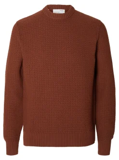 Selected Miesten Neulepusero, K THIM STRUCTURE CREW Keskiruskea