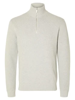 Selected Miesten Neulepusero, DANE LS KNIT STRUCTURE HALF ZIP Vaaleanharmaa