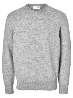 Selected Miesten Neulepusero, RAI LS KNIT CREWNECK Vaaleanharmaa