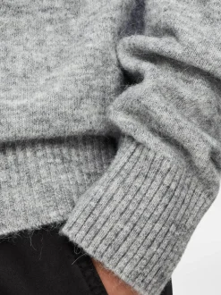 Selected Miesten Neulepusero, RAI LS KNIT CREWNECK Vaaleanharmaa