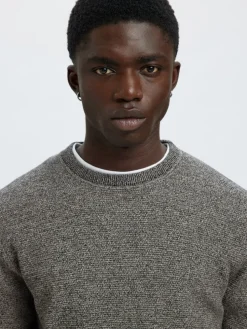 Selected Miesten Neulepusero, ROSS LS KNIT STRUCTURE NOS ORGANIC COTTO Black Moonstruck Twi