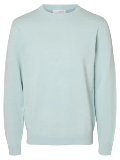 Selected miesten neulepusero, MATTIS LS KNIT SUN CREW Turkoosinsininen