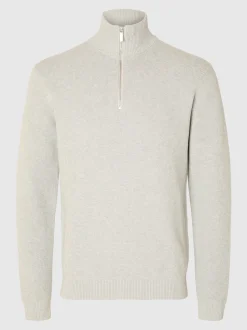 Selected miesten neulepusero K SLHDANE LS KNIT STRUCTURE HALF ZIP NOO, Light Grey Melange