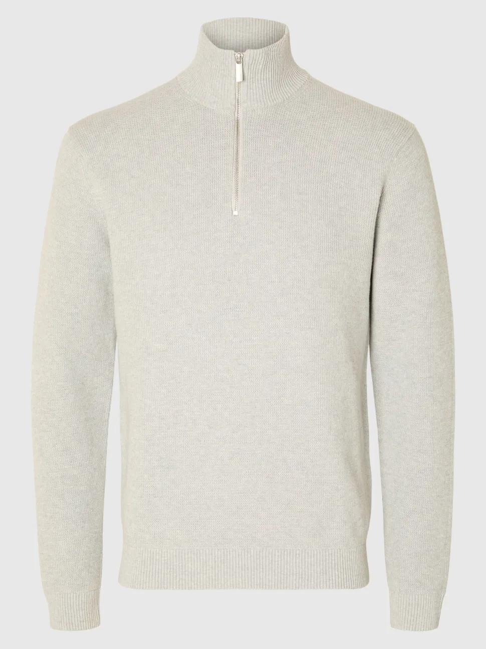 Selected miesten neulepusero K SLHDANE LS KNIT STRUCTURE HALF ZIP NOO, Light Grey Melange