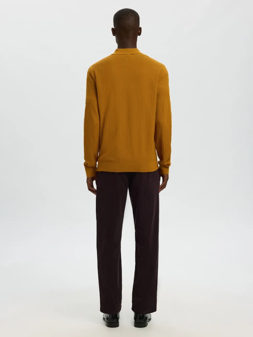 Selected miesten neulepusero SLHCRAN LS Knit Structure Half Zip Polo, Golden Brown