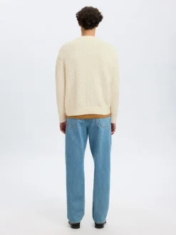 Selected miesten neulepusero, K PHILIP LS KNIT RELAXED CREW NECK Egret