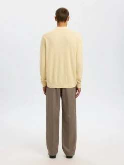 Selected miesten neulepusero SLHCRAN LS Knit Structure Half Zip Polo, Angora