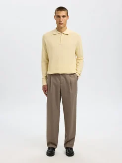 Selected miesten neulepusero SLHCRAN LS Knit Structure Half Zip Polo, Angora