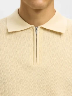 Selected miesten neulepusero SLHCRAN LS Knit Structure Half Zip Polo, Angora