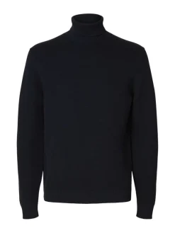 Selected miesten neulepusero K DANE LS KNIT STRUCTURE ROLLNECK NOS, navy