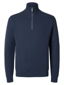 Selected Miesten Neulepusero, DANE LS KNIT STRUCTURE HALF ZIP Sininen