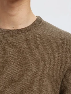 Selected Miesten Neulepusero, ROSS LS KNIT STRUCTURE NOS ORGANIC COTTO Demitasse Melange