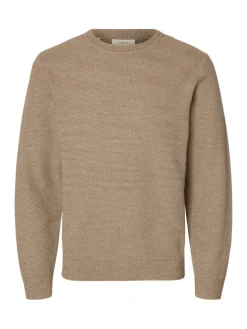 Selected Miesten Neulepusero ROSS LS KNIT STRUCTURE NOS ORGANIC COTTO, Oatmeal Greige