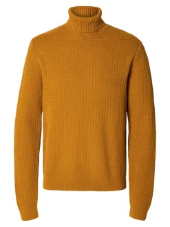 Selected Miesten Neulepusero, ZIG LS KNIT STRUCTURE ROLLNECK Oranssi