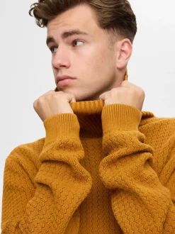 Selected Miesten Neulepusero, ZIG LS KNIT STRUCTURE ROLLNECK Oranssi