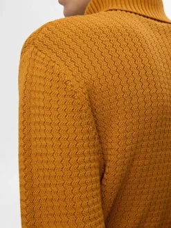 Selected Miesten Neulepusero, ZIG LS KNIT STRUCTURE ROLLNECK Oranssi