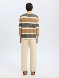Selected miesten paita, GINGER SS KNIT RELAXED STRIPE Raidallinen Ruskea