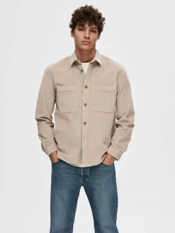 Selected miesten paita, K PEDER CORDUROY OVERSHIRT Beige