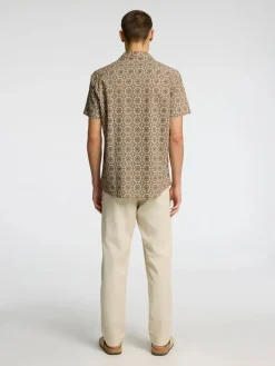 Selected Miesten Paita NEW LINEN SHIRT RESORT Ruskea Kuosi
