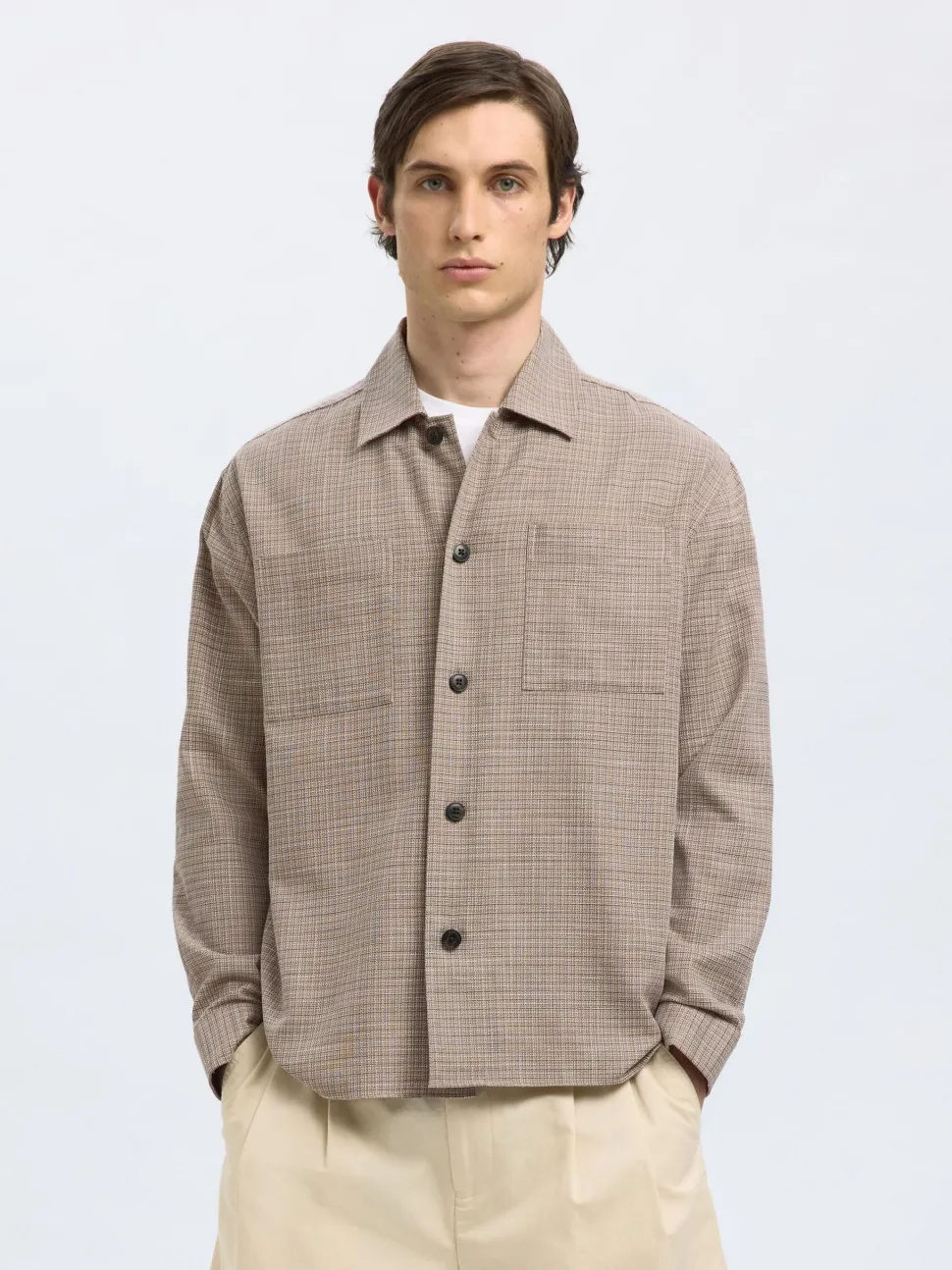 Selected miesten paitatakki, RELAX HENRY OVERSHIRT Ruskea Kuosi