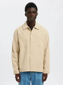 Selected miesten paitatakki, SLHREGTATE CORD OVERSHIRT Oatmeal