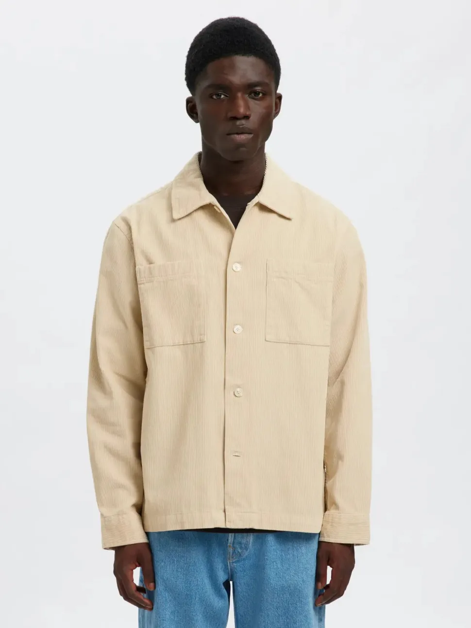 Selected miesten paitatakki, SLHREGTATE CORD OVERSHIRT Oatmeal