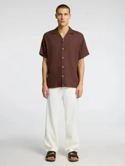 Selected miesten pellavasekoitehousut, K LOOSE BRODY LINEN PANT Valkoinen