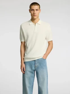 Selected miesten pikeepaita, CRAN SS KNIT STRUCTURE Valkoinen