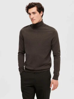 Selected, Miesten Pooloneule, Berg Roll Neck Tummanruskea