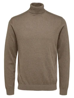 Selected Miesten Pooloneule Berg Roll Neck NOOS, Teak Melange