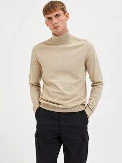 Selected, Miesten Pooloneule, Berg Roll Neck Vaalea Beige