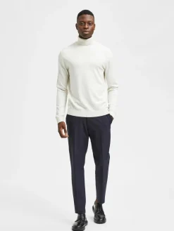 Selected, Miesten Pooloneule, Berg Roll Neck Valkoinen