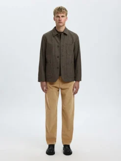 Selected miesten suorat housut Straight Miles vakosamettihousut, Kelp