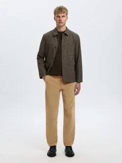 Selected miesten suorat housut Straight Miles vakosamettihousut, Kelp