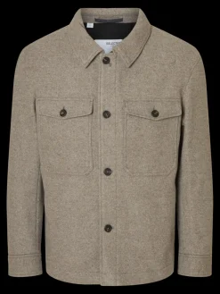 Selected miesten takki, SLHMITCH WOOL BLEND SHACKET Deep Taupe