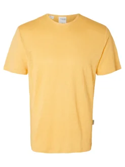 Selected Miesten T-Paita, BET LINEN SS O-NECK Keltainen