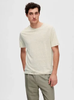 Selected Miesten T-Paita, BET LINEN SS O-NECK Beige