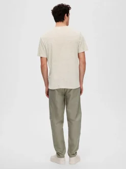 Selected Miesten T-Paita, BET LINEN SS O-NECK Beige