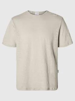 Selected Miesten T-Paita, BET LINEN SS O-NECK Beige