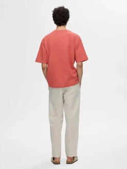 Selected miesten t-paita, LOOSE OSCAR SS O-NECK Punainen