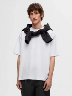 Selected miesten t-paita, LOOSE OSCAR SS O-NECK Bright White
