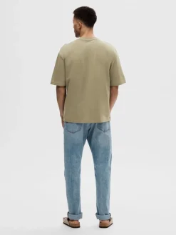 Selected miesten t-paita, LOOSE OSCAR SS O-NECK Armeijanvihreä